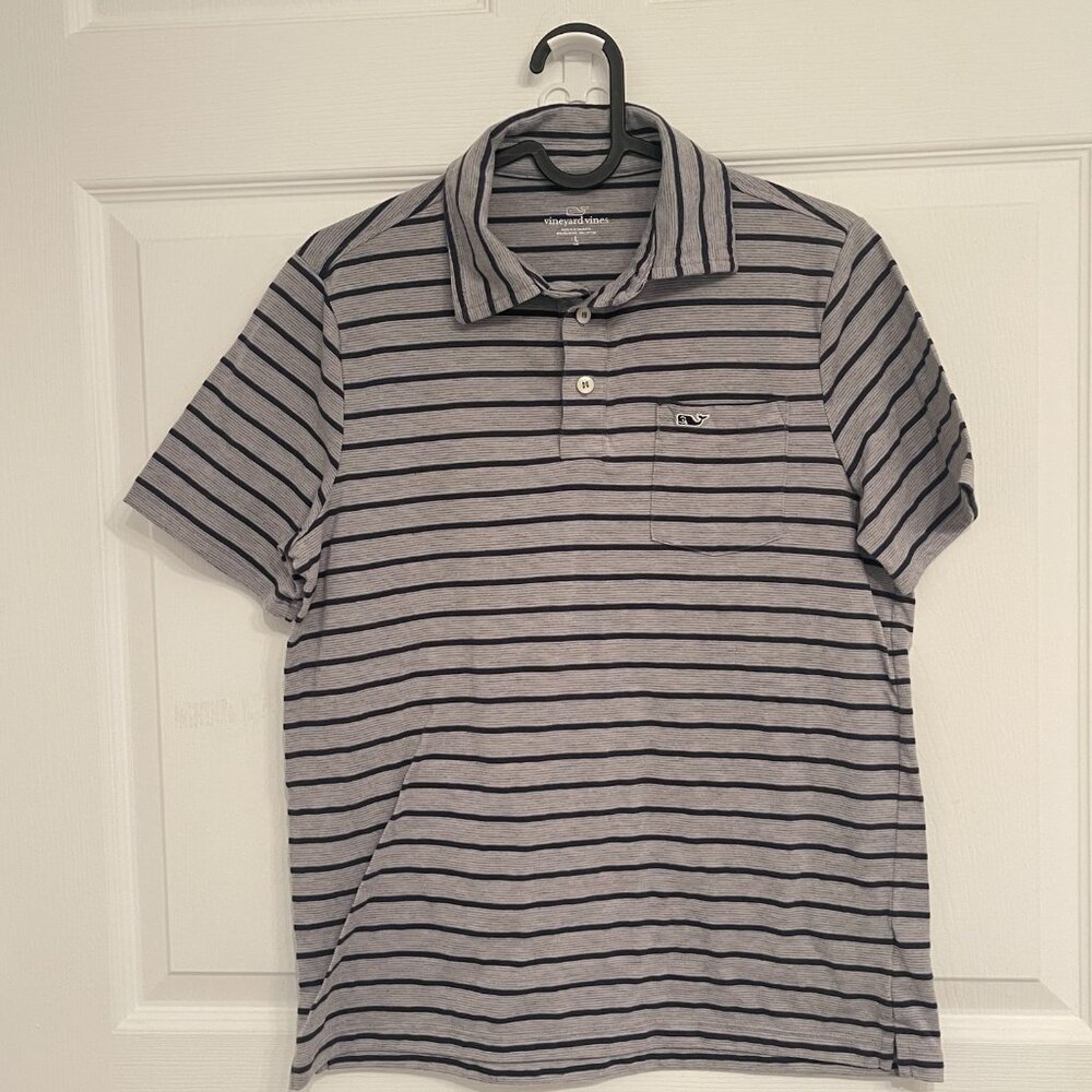 Vineyard Vines Polo Shirt Boys Short Striped Pima Cotton Sz Large